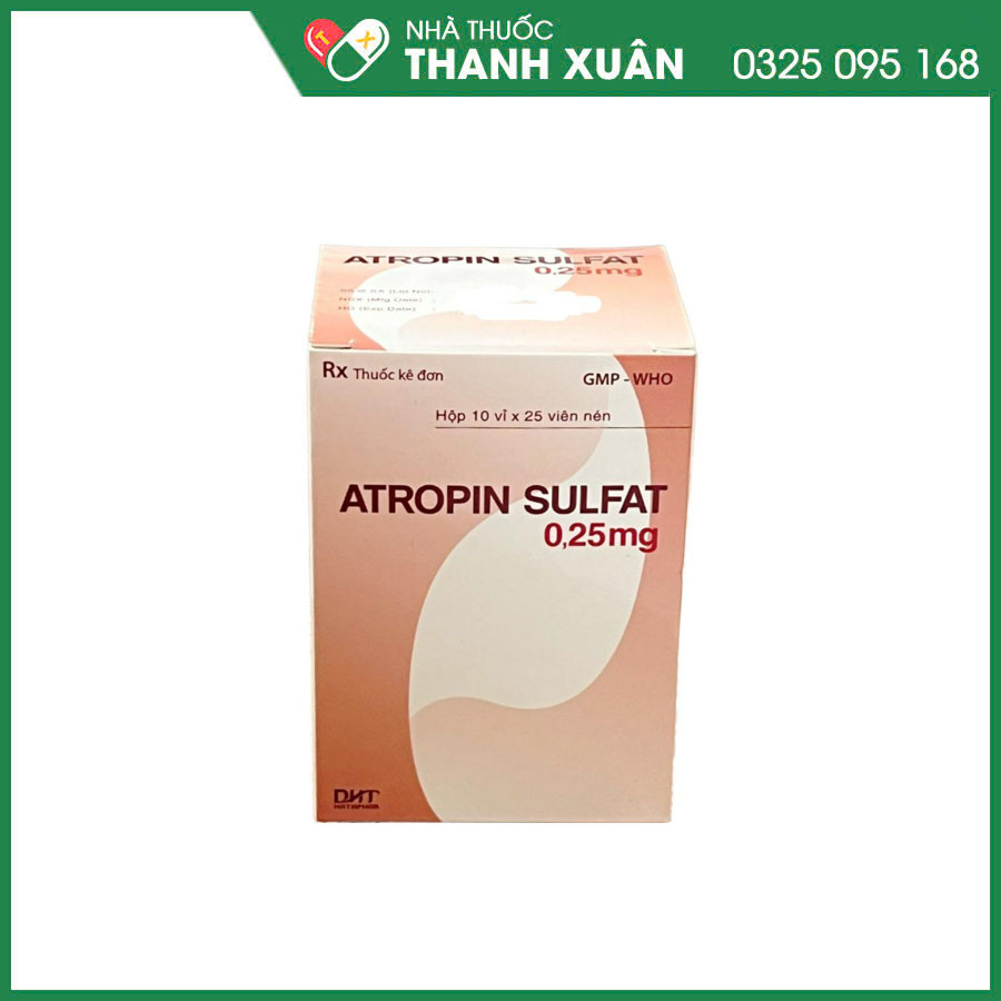 Atropin Sulfat 0,25mg thuốc giảm đau trong cơn co thắt cơ trơn đường tiêu hoá và tiết niệu, chống say tàu xe